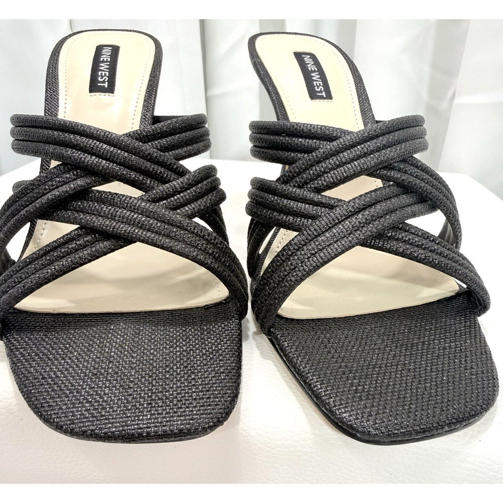 Nine West Black Heel Woven Crisscross Strap Slide Sandal Size 8M - Picture 6 of 9